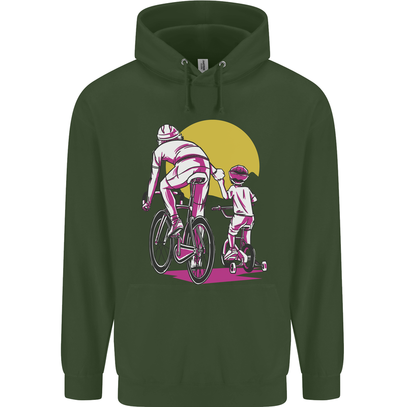 Father & Son Cycling Fathers Day Bicycle Bike Mens 80% Cotton Hoodie Forest Green