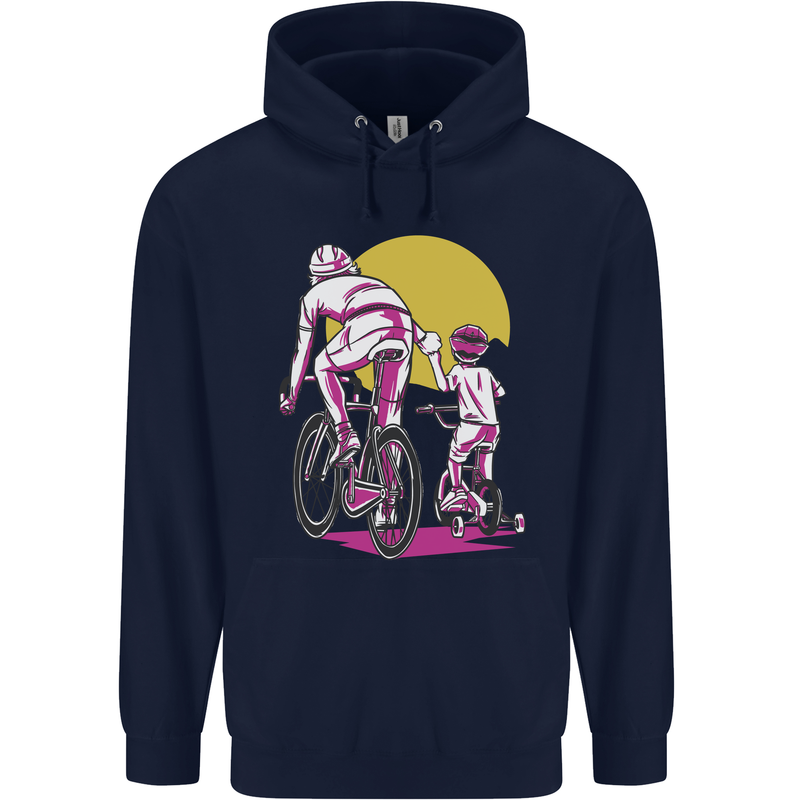 Father & Son Cycling Fathers Day Bicycle Bike Mens 80% Cotton Hoodie Navy Blue