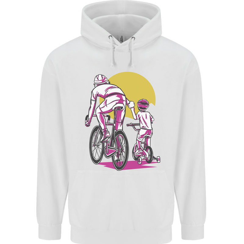 Father & Son Cycling Fathers Day Bicycle Bike Mens 80% Cotton Hoodie White