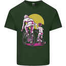 Father & Son Cycling Fathers Day Bicycle Bike Mens Cotton T-Shirt Tee Top Forest Green