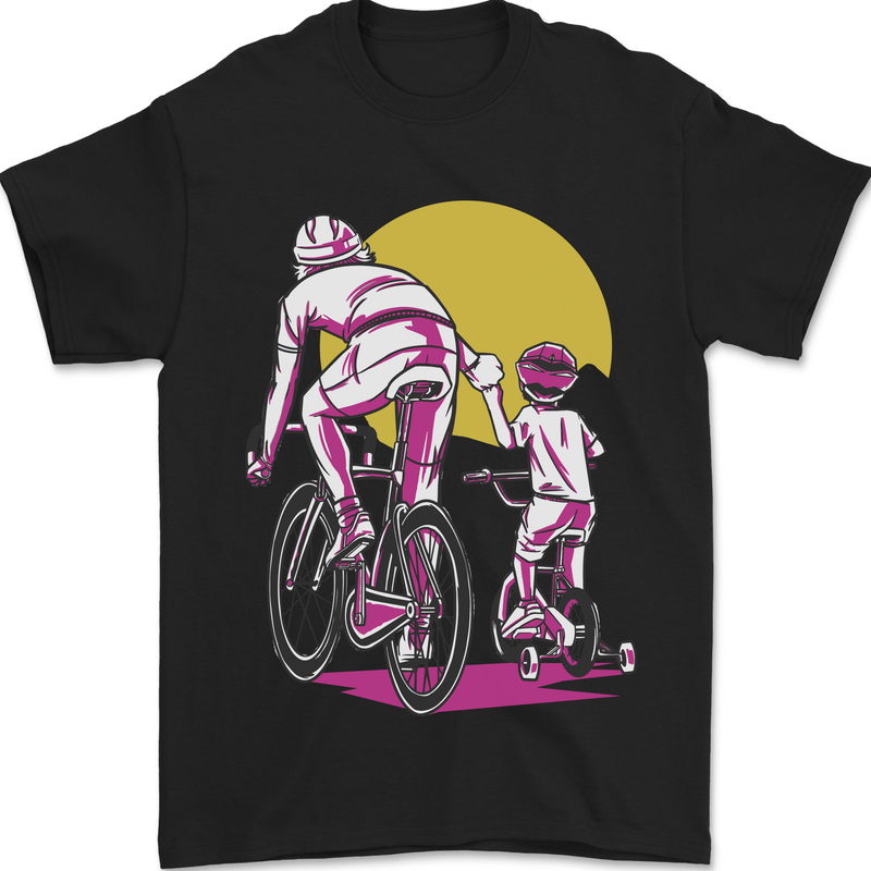 a black t - shirt with a picture of a man riding a bike with a