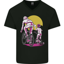 Father & Son Cycling Fathers Day Bicycle Bike Mens V-Neck Cotton T-Shirt Black