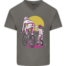 Father & Son Cycling Fathers Day Bicycle Bike Mens V-Neck Cotton T-Shirt Charcoal