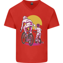 Father & Son Cycling Fathers Day Bicycle Bike Mens V-Neck Cotton T-Shirt Red