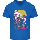 Father & Son Cycling Fathers Day Bicycle Bike Mens V-Neck Cotton T-Shirt Royal Blue