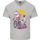Father & Son Cycling Fathers Day Bicycle Bike Mens V-Neck Cotton T-Shirt Sports Grey