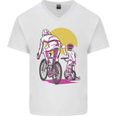 Father & Son Cycling Fathers Day Bicycle Bike Mens V-Neck Cotton T-Shirt White