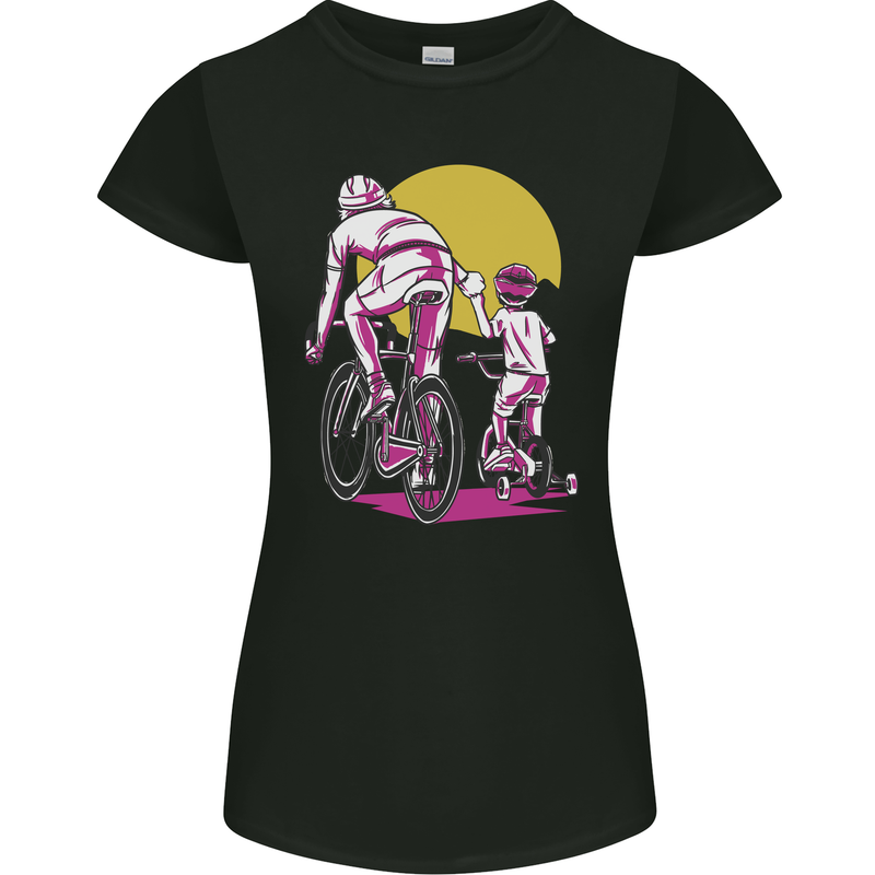 Father & Son Cycling Fathers Day Bicycle Bike Womens Petite Cut T-Shirt Black