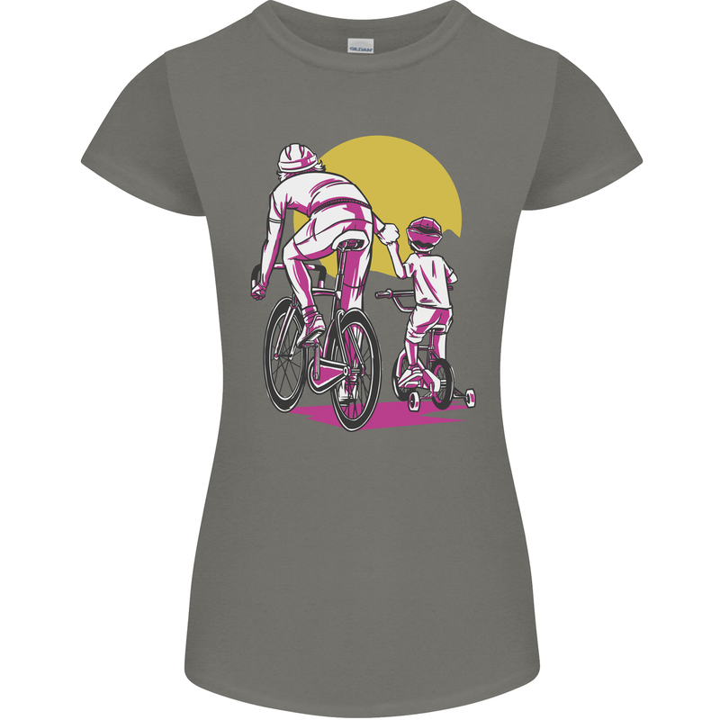 Father & Son Cycling Fathers Day Bicycle Bike Womens Petite Cut T-Shirt Charcoal