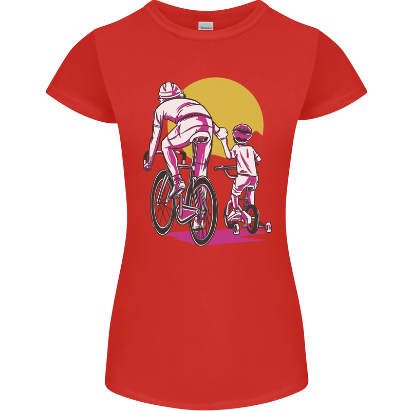 Father & Son Cycling Fathers Day Bicycle Bike Womens Petite Cut T-Shirt Red