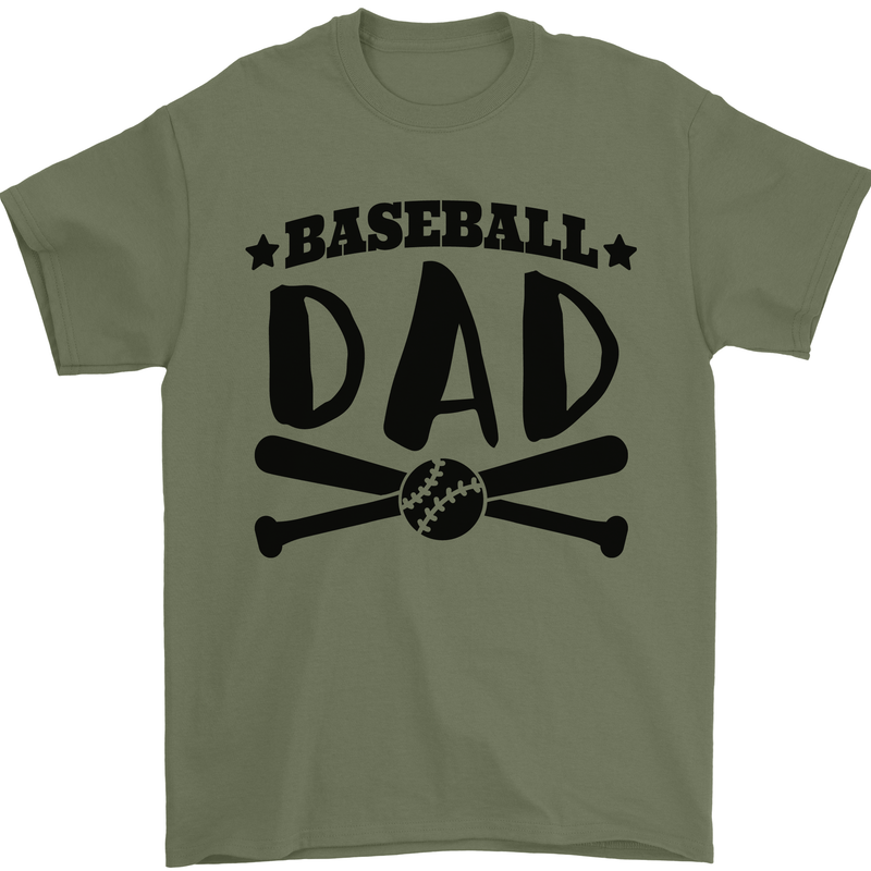 Fathers Day Baseball Dad Funny Mens T-Shirt 100% Cotton Military Green