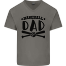 Fathers Day Baseball Dad Funny Mens V-Neck Cotton T-Shirt Charcoal