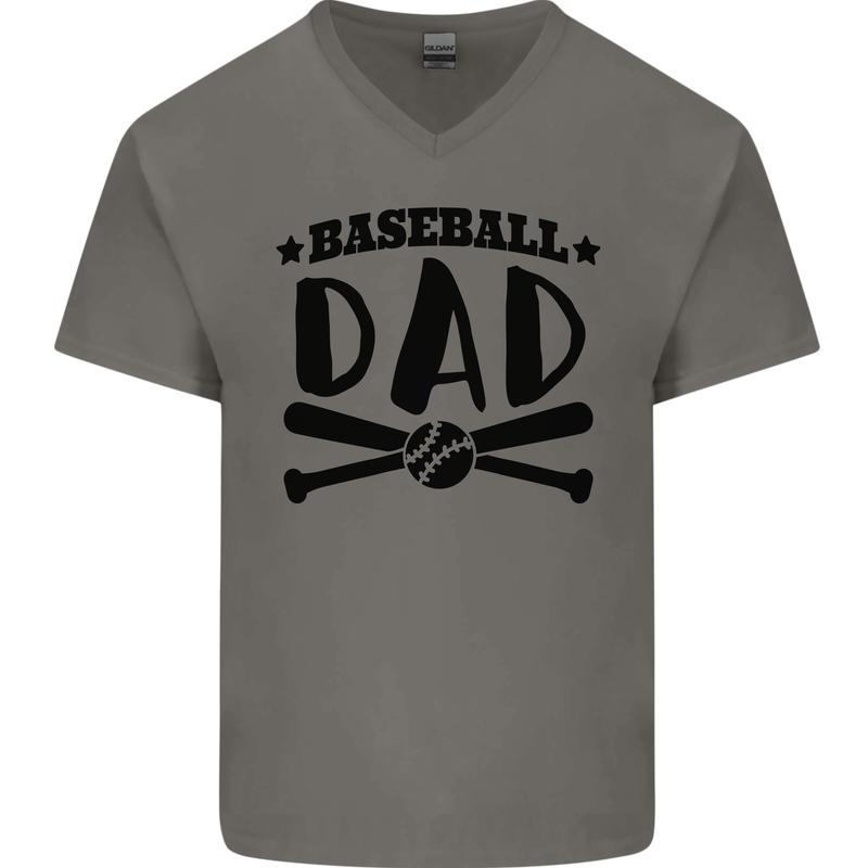 Fathers Day Baseball Dad Funny Mens V-Neck Cotton T-Shirt Charcoal