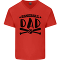 Fathers Day Baseball Dad Funny Mens V-Neck Cotton T-Shirt Red