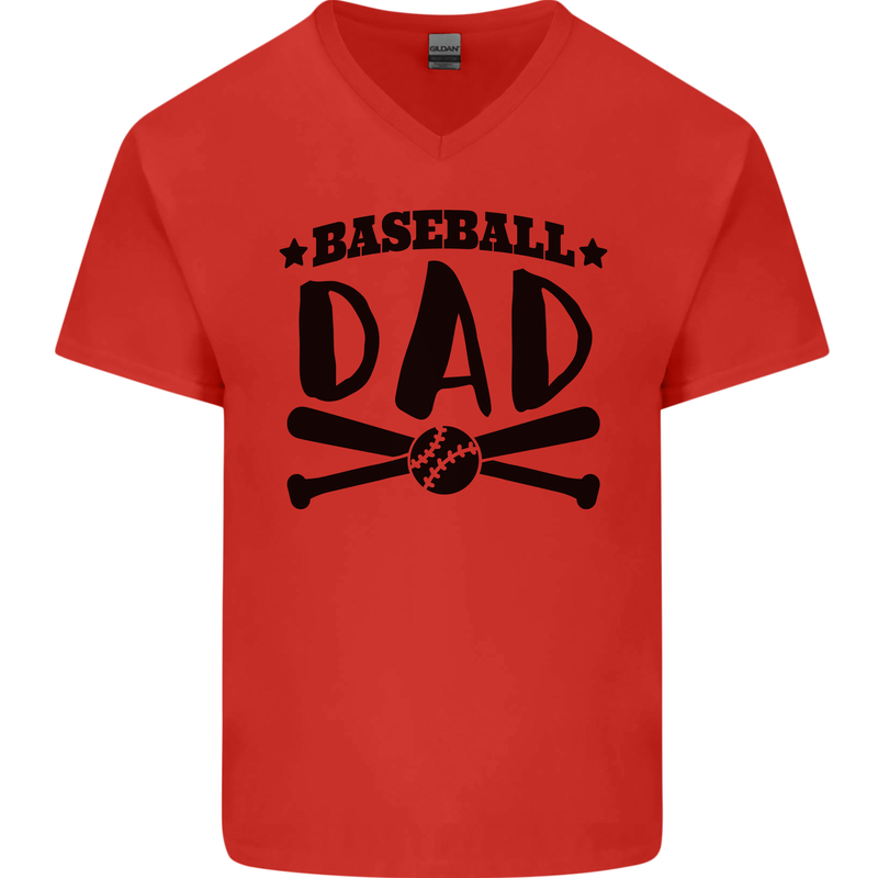 Fathers Day Baseball Dad Funny Mens V-Neck Cotton T-Shirt Red