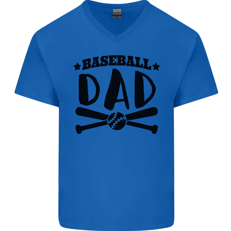 Fathers Day Baseball Dad Funny Mens V-Neck Cotton T-Shirt Royal Blue