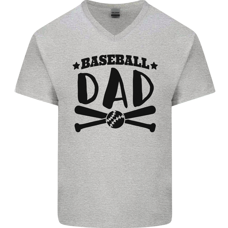 Fathers Day Baseball Dad Funny Mens V-Neck Cotton T-Shirt Sports Grey