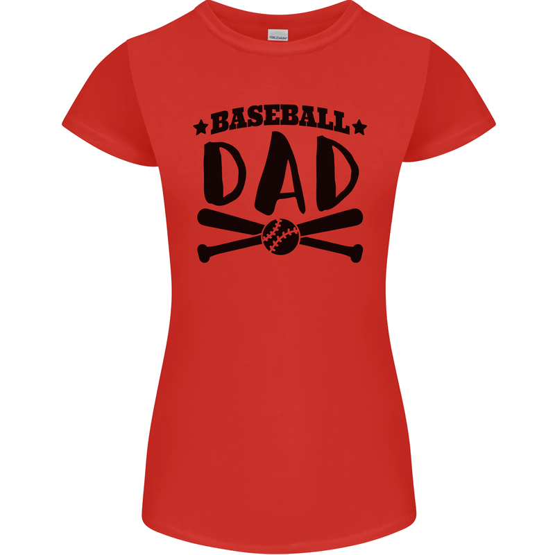 Fathers Day Baseball Dad Funny Womens Petite Cut T-Shirt Red