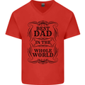 Fathers Day Best Dad in the Word Mens V-Neck Cotton T-Shirt Red