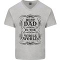 Fathers Day Best Dad in the Word Mens V-Neck Cotton T-Shirt Sports Grey