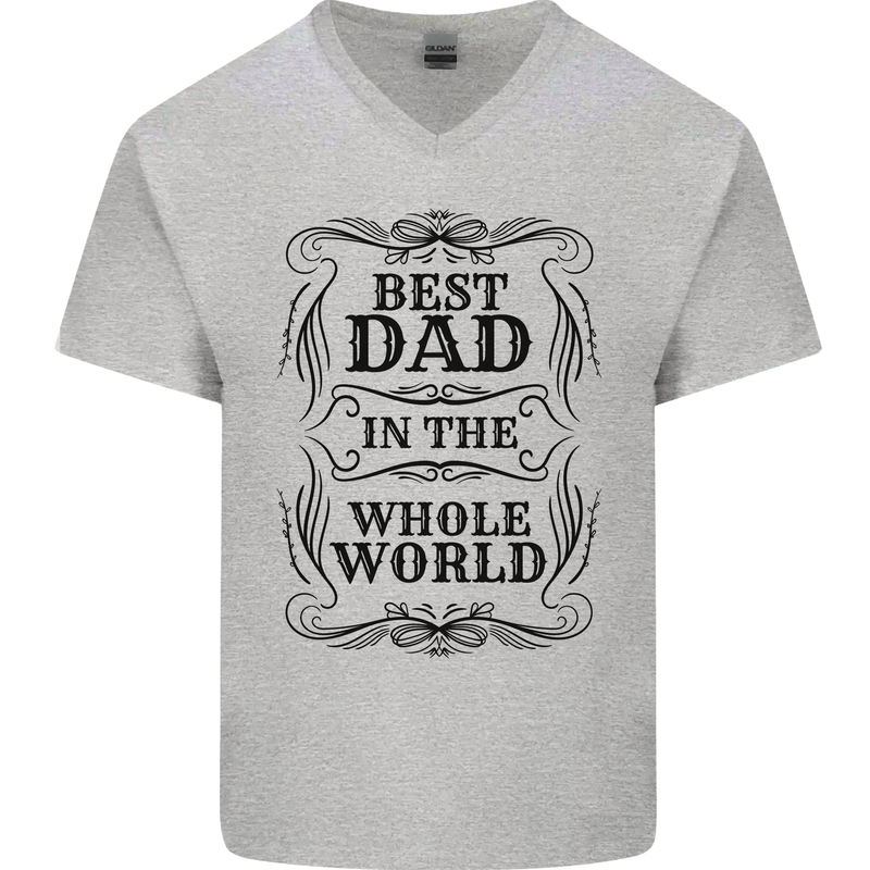 Fathers Day Best Dad in the Word Mens V-Neck Cotton T-Shirt Sports Grey