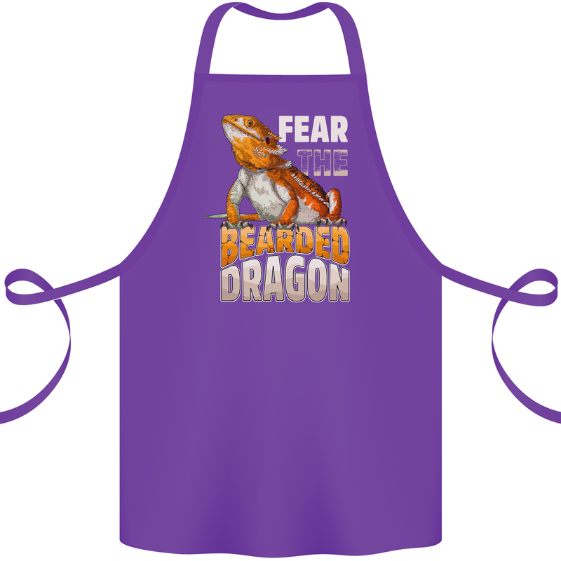 Fear the Bearded Dragon Cotton Apron 100% Organic Purple
