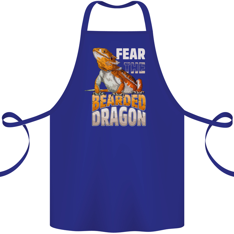 Fear the Bearded Dragon Cotton Apron 100% Organic Royal Blue