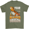 Fear the Bearded Dragon Mens T-Shirt 100% Cotton Military Green