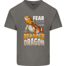 Fear the Bearded Dragon Mens V-Neck Cotton T-Shirt Charcoal