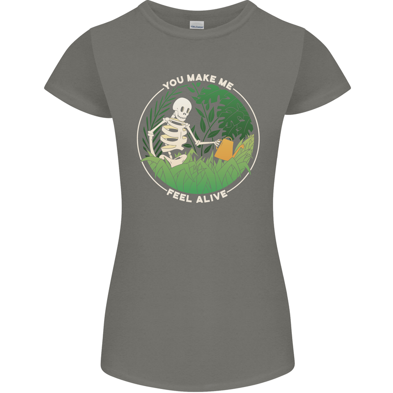 Feel Alive Gardening Gardener Plants Skull Womens Petite Cut T-Shirt