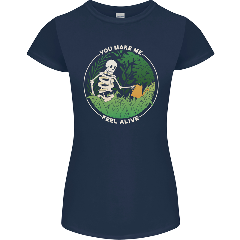 Feel Alive Gardening Gardener Plants Skull Womens Petite Cut T-Shirt