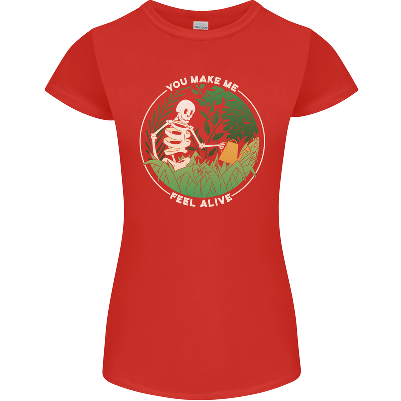 Feel Alive Gardening Gardener Plants Skull Womens Petite Cut T-Shirt