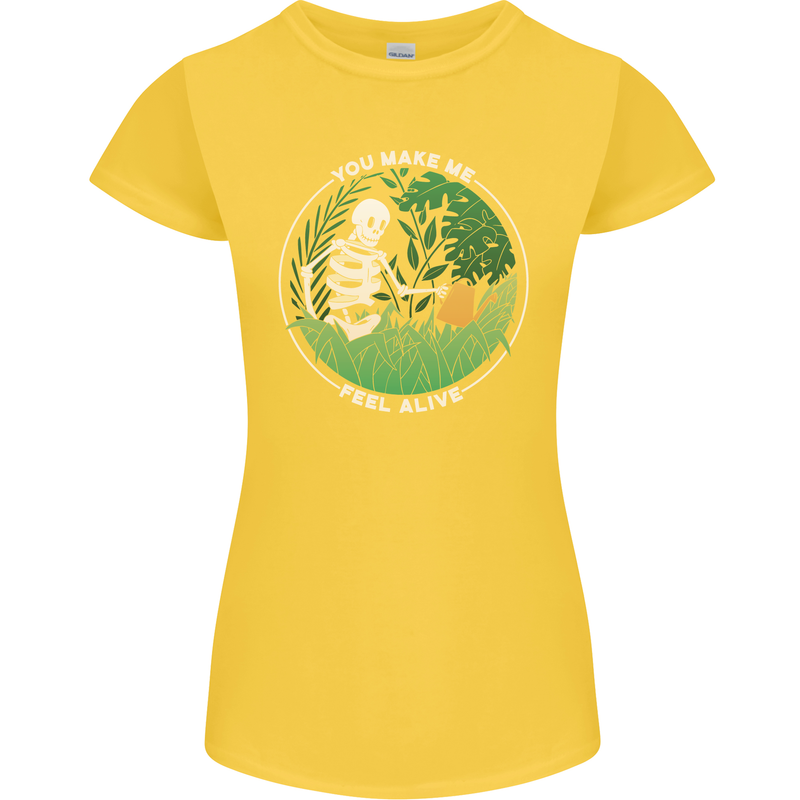 Feel Alive Gardening Gardener Plants Skull Womens Petite Cut T-Shirt