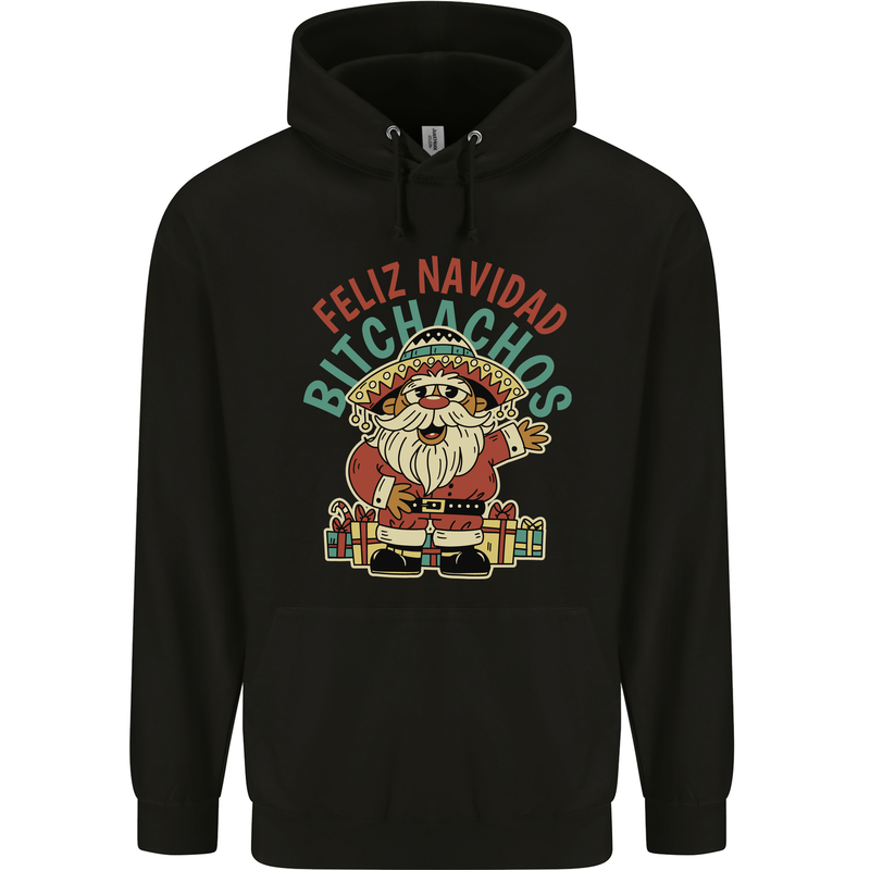 Feliz Navidad Spanish Mexican Merry Christmas Mens 80% Cotton Hoodie Black