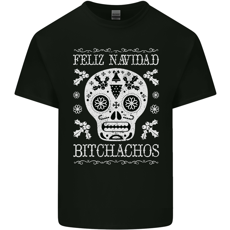 Feliz Navidad Sugar Skull Christmas Xmas Mens Cotton T-Shirt Tee Top Black