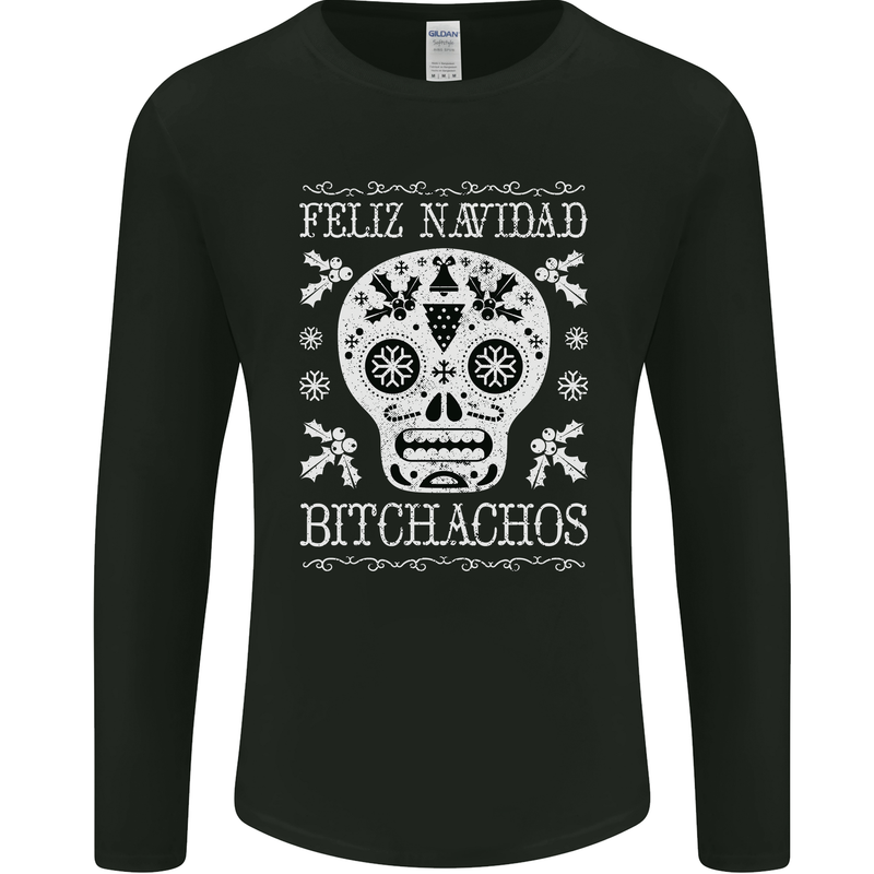 Feliz Navidad Sugar Skull Christmas Xmas Mens Long Sleeve T-Shirt Black