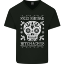 Feliz Navidad Sugar Skull Christmas Xmas Mens V-Neck Cotton T-Shirt Black