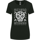 Feliz Navidad Sugar Skull Christmas Xmas Womens Wider Cut T-Shirt Black
