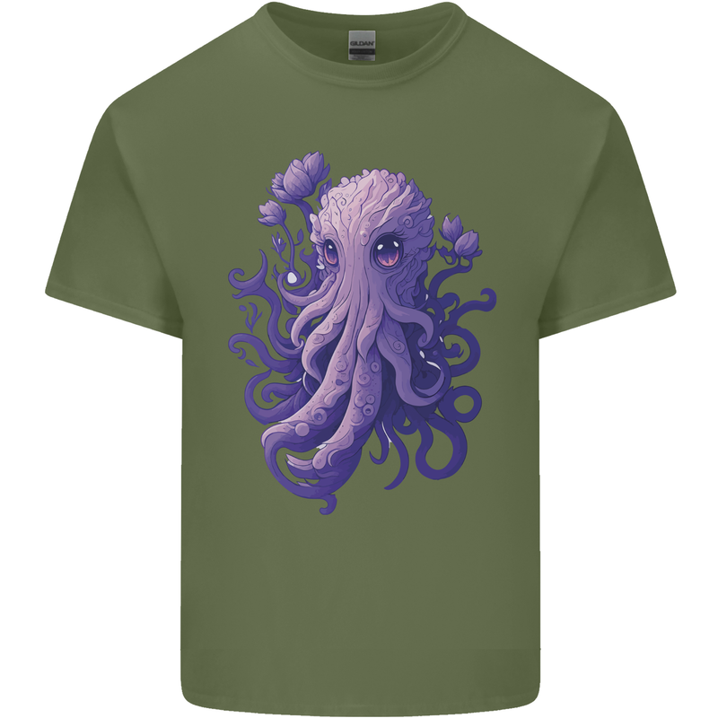 Female Kraken Octopus Cthulhu Mens Cotton T-Shirt Tee Top Military Green