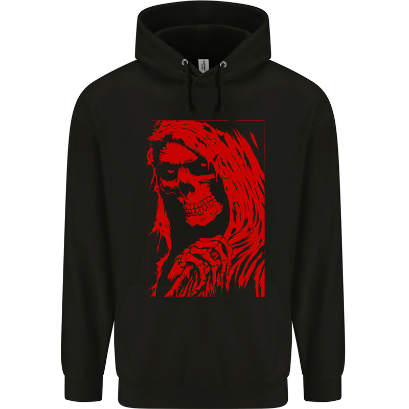 Female Skull Grim Reaper Biker Motorcycle Childrens Kids Hoodie Black