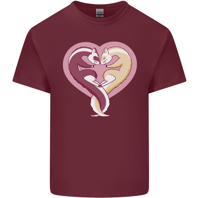 Ferret Heart Mens Cotton T-Shirt Tee Top Maroon