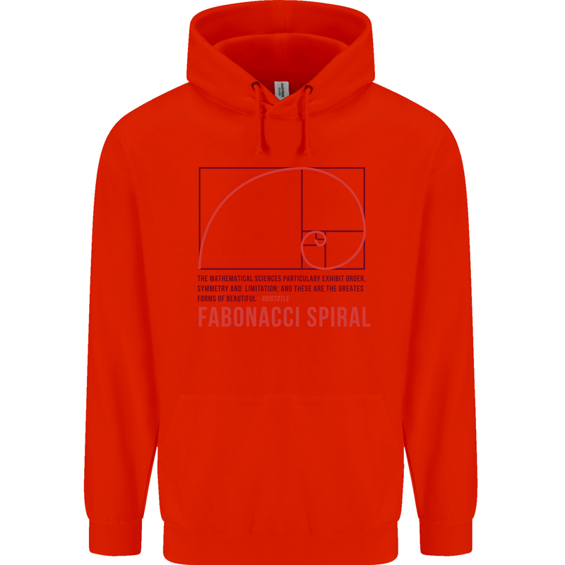Fibonacci Spiral Mathematics Maths Science Childrens Kids Hoodie Bright Red