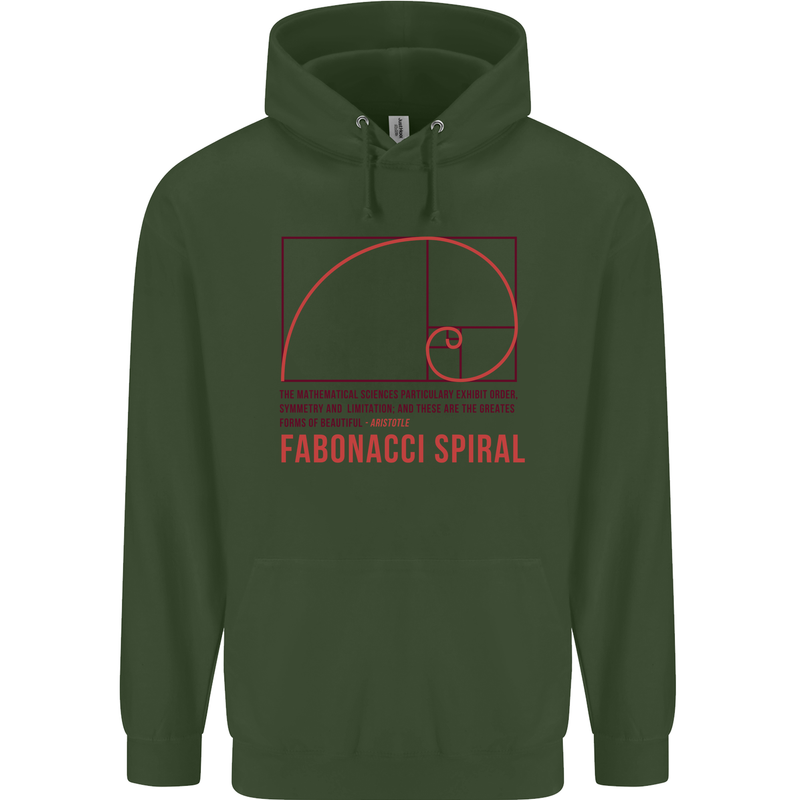Fibonacci Spiral Mathematics Maths Science Childrens Kids Hoodie Forest Green