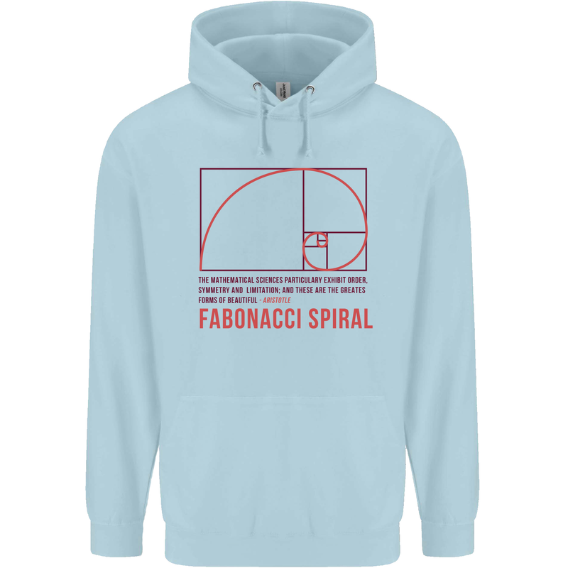 Fibonacci Spiral Mathematics Maths Science Childrens Kids Hoodie Light Blue