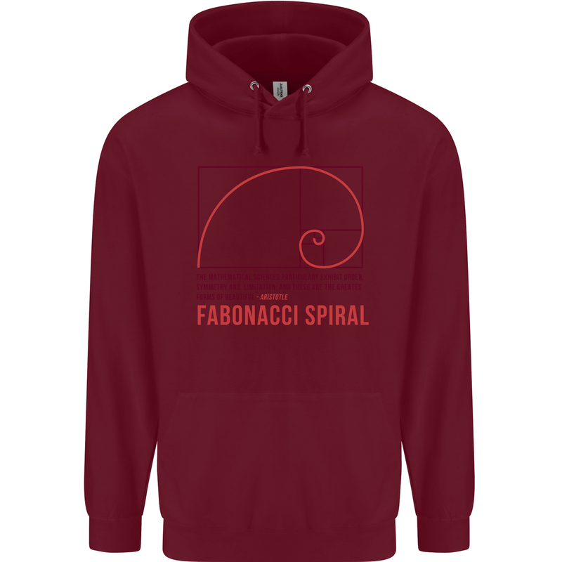 Fibonacci Spiral Mathematics Maths Science Childrens Kids Hoodie Maroon