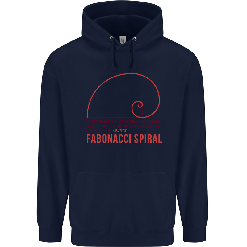 Fibonacci Spiral Mathematics Maths Science Childrens Kids Hoodie Navy Blue