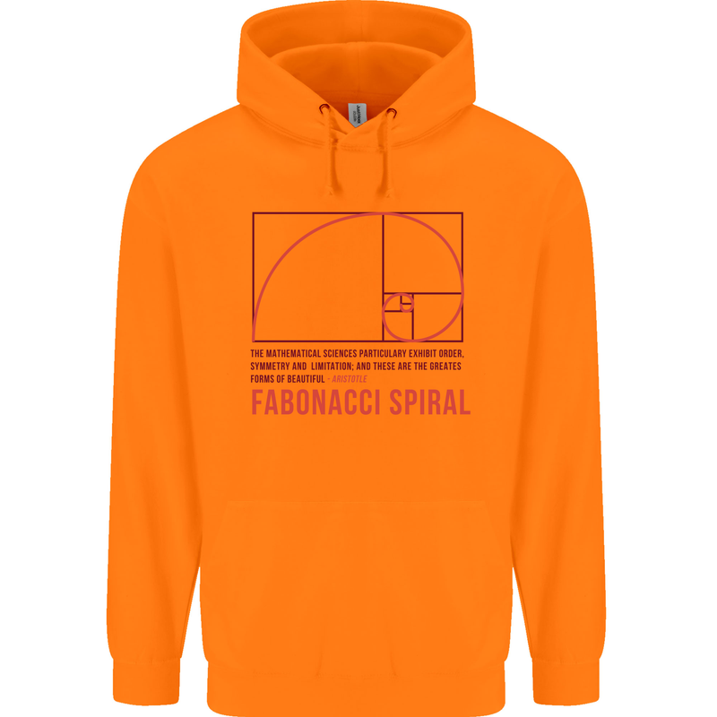 Fibonacci Spiral Mathematics Maths Science Childrens Kids Hoodie Orange