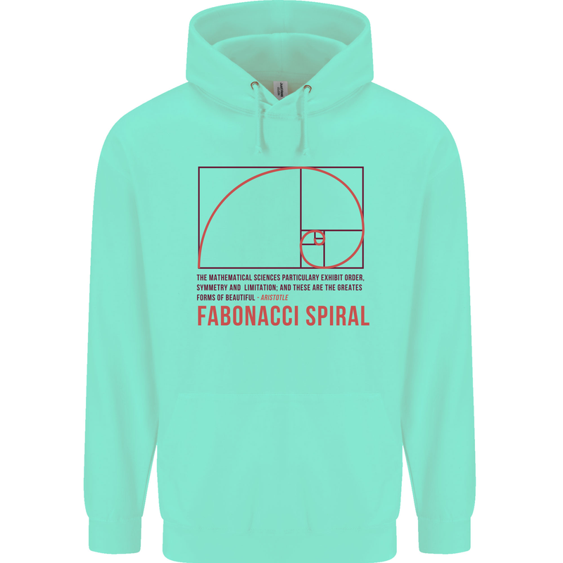 Fibonacci Spiral Mathematics Maths Science Childrens Kids Hoodie Peppermint