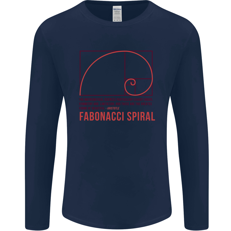 Fibonacci Spiral Mathematics Maths Science Mens Long Sleeve T-Shirt Navy Blue