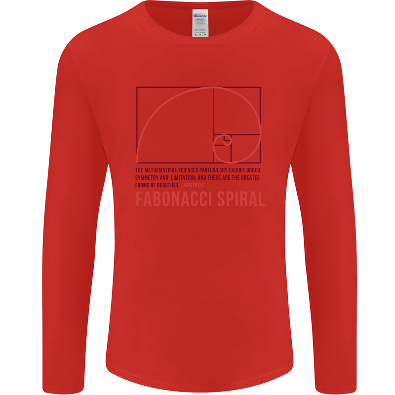 Fibonacci Spiral Mathematics Maths Science Mens Long Sleeve T-Shirt Red